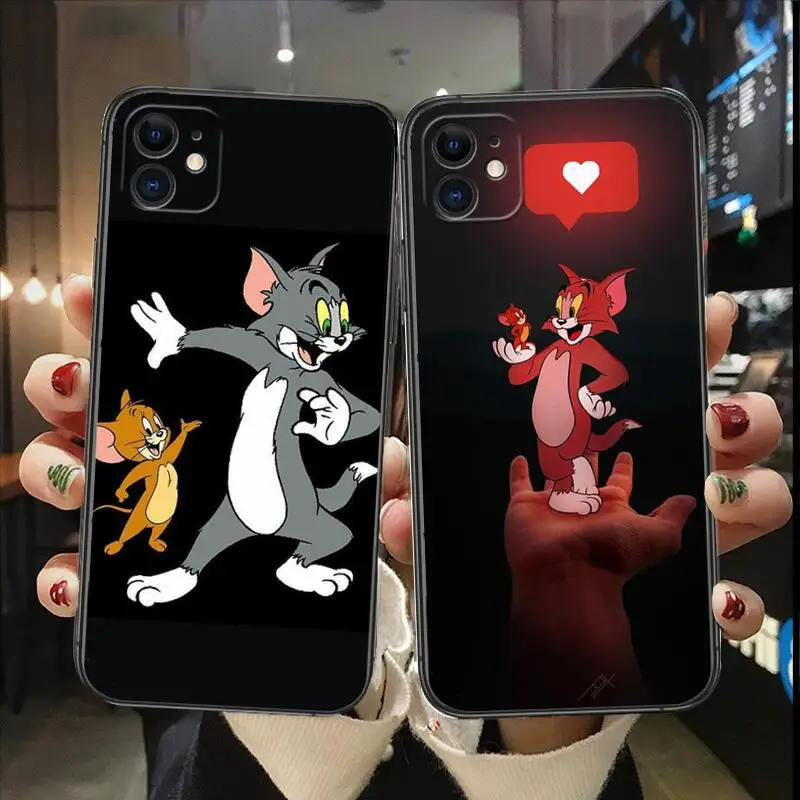 

Cat-T-Tom-And Cute-J-Jerry black Phone case For IPhone 13 12 11 Pro Max Mini SE XR X XS Max 8Plus 7plus 6 6S Phone cover Shell