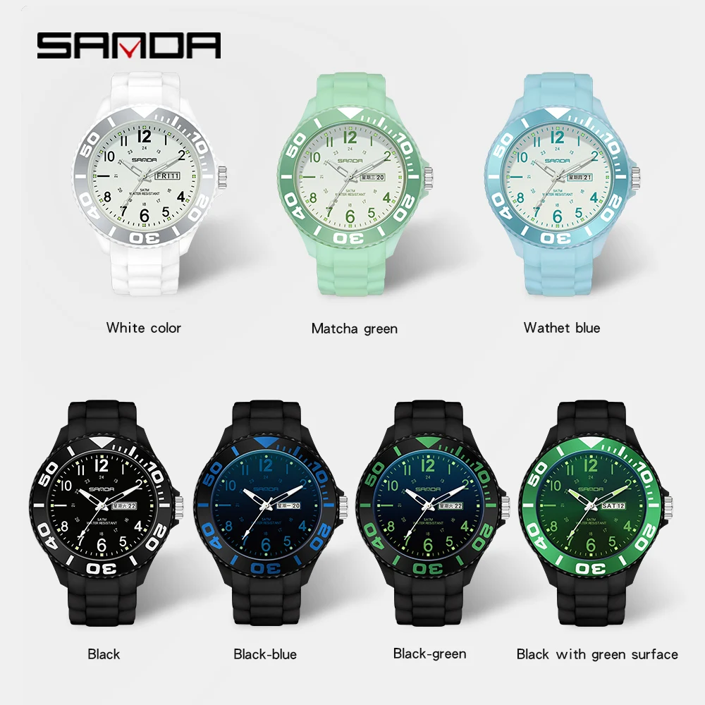 SANDA Couples Leather Watch Digital Sports Waterproof Watch Gift Set for Him And Her Wristwatch Stopwatch Wrist Timepiece Clock