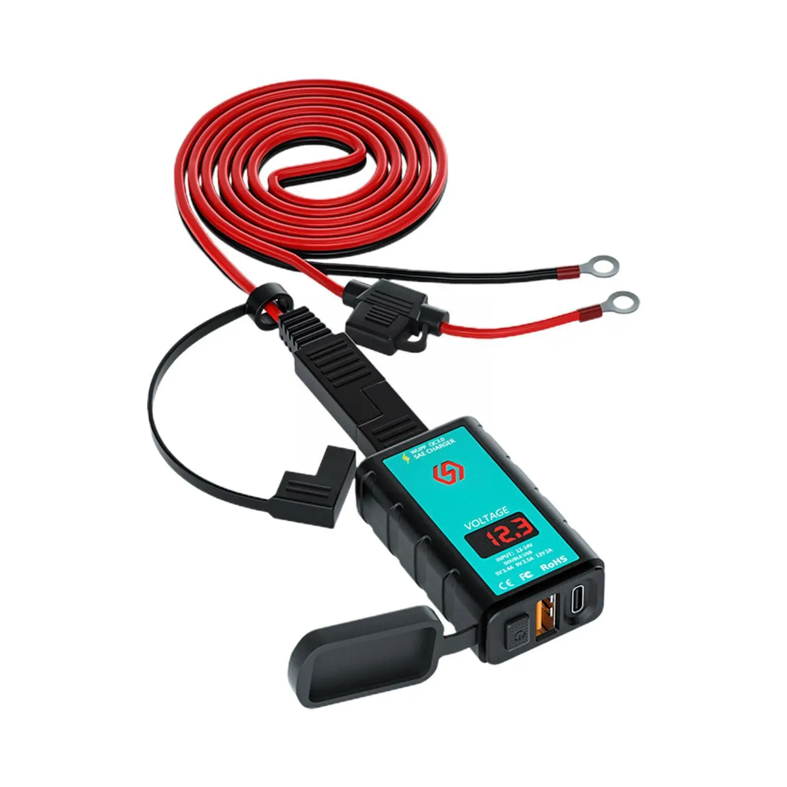 

Мотоциклетное зарядное устройство вилка SAE на USB Тип-C 12 В переключатель мотоциклетный водонепроницаемый вольтметр адаптер зарядка USB быстр...