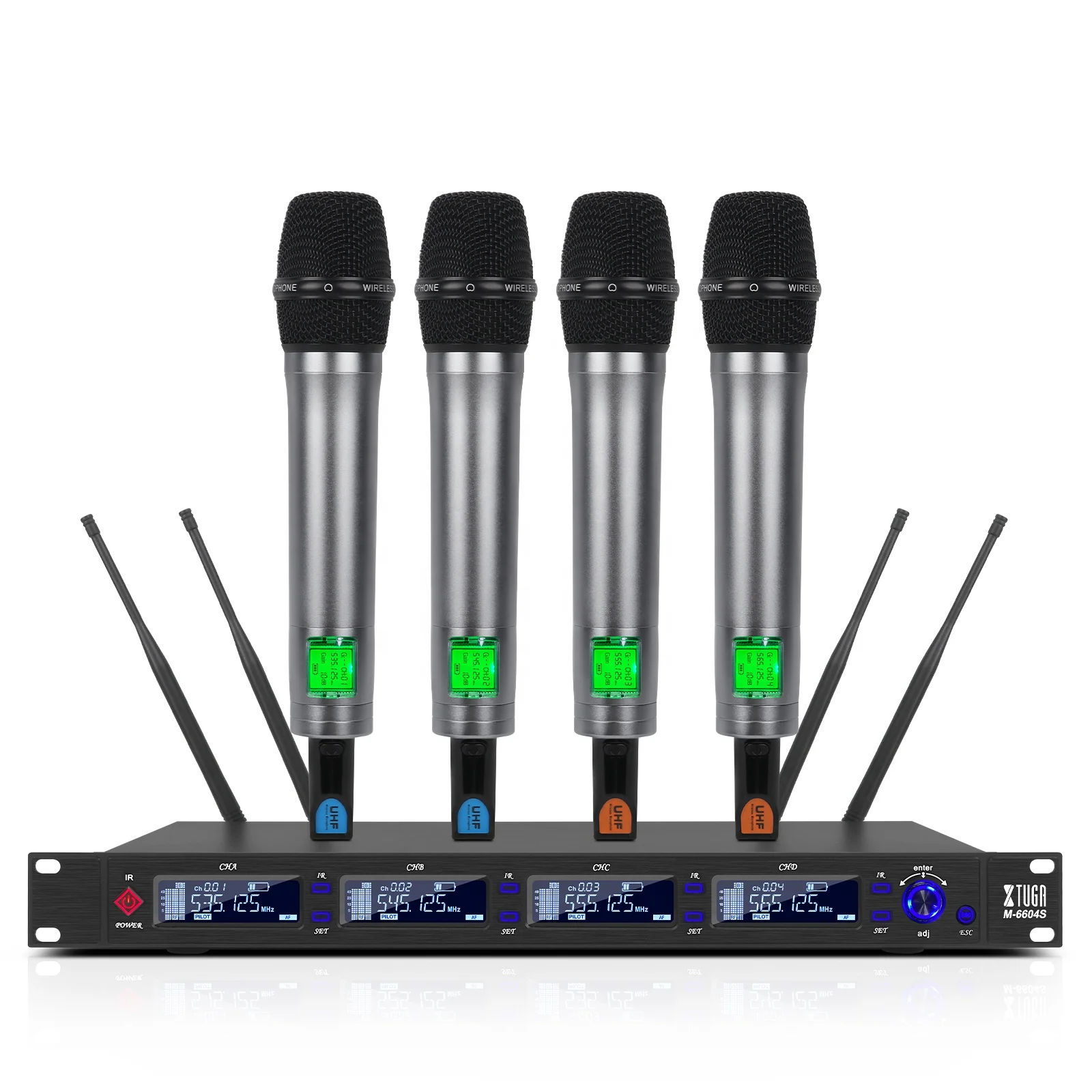 

Xtuga M-6604S Professional 4 In 1 UHF PLL Channel Wireless Microphone One For Four