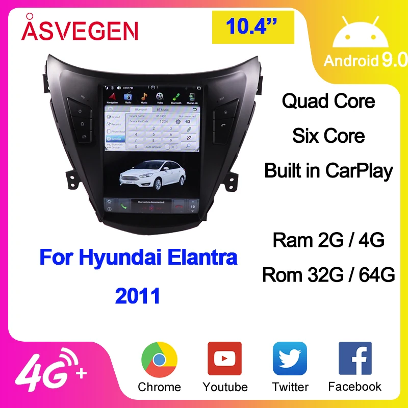

10.4'' Carplay Screen Android 9.0 Navigation Car Multimedia Player Stereo For Hyundai Elantra Monitors Video Headunit GPS Radio
