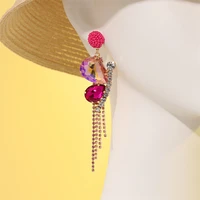 new glass rhinestone tassel earrings luxury claw set zircon beach style long design pendant earrings jewelry