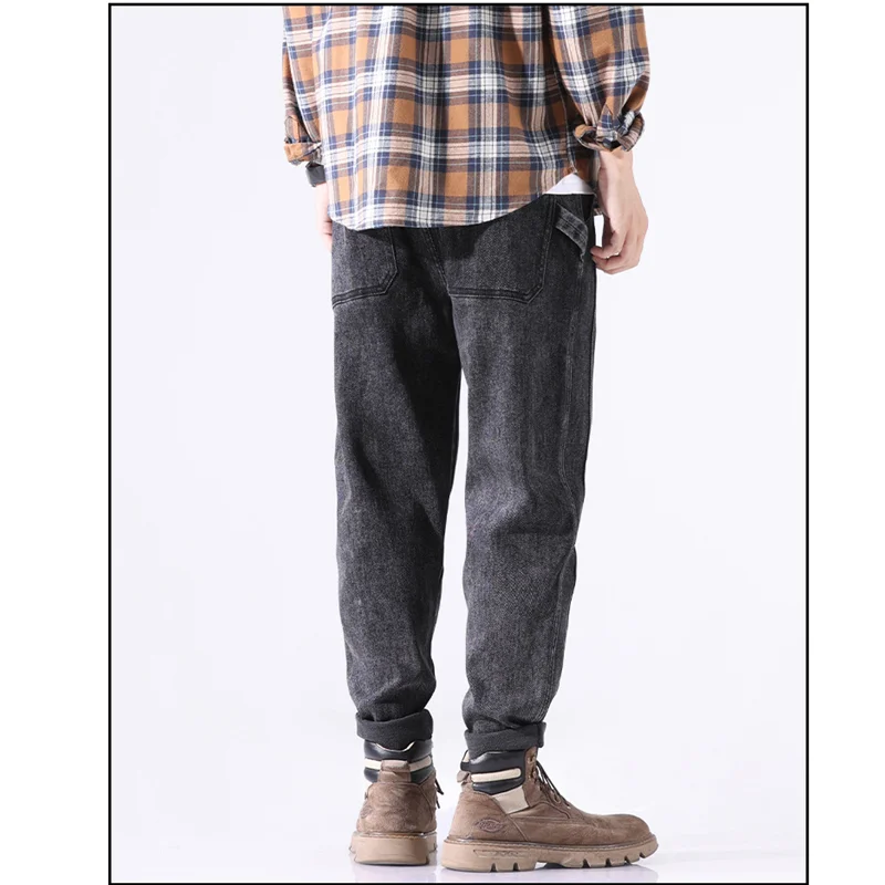 Streetwear Men 2022 Autumn and Winter New Loose Straight  Cylinder Jeans Vintage Comfortable Black Large Harun Trousers Female