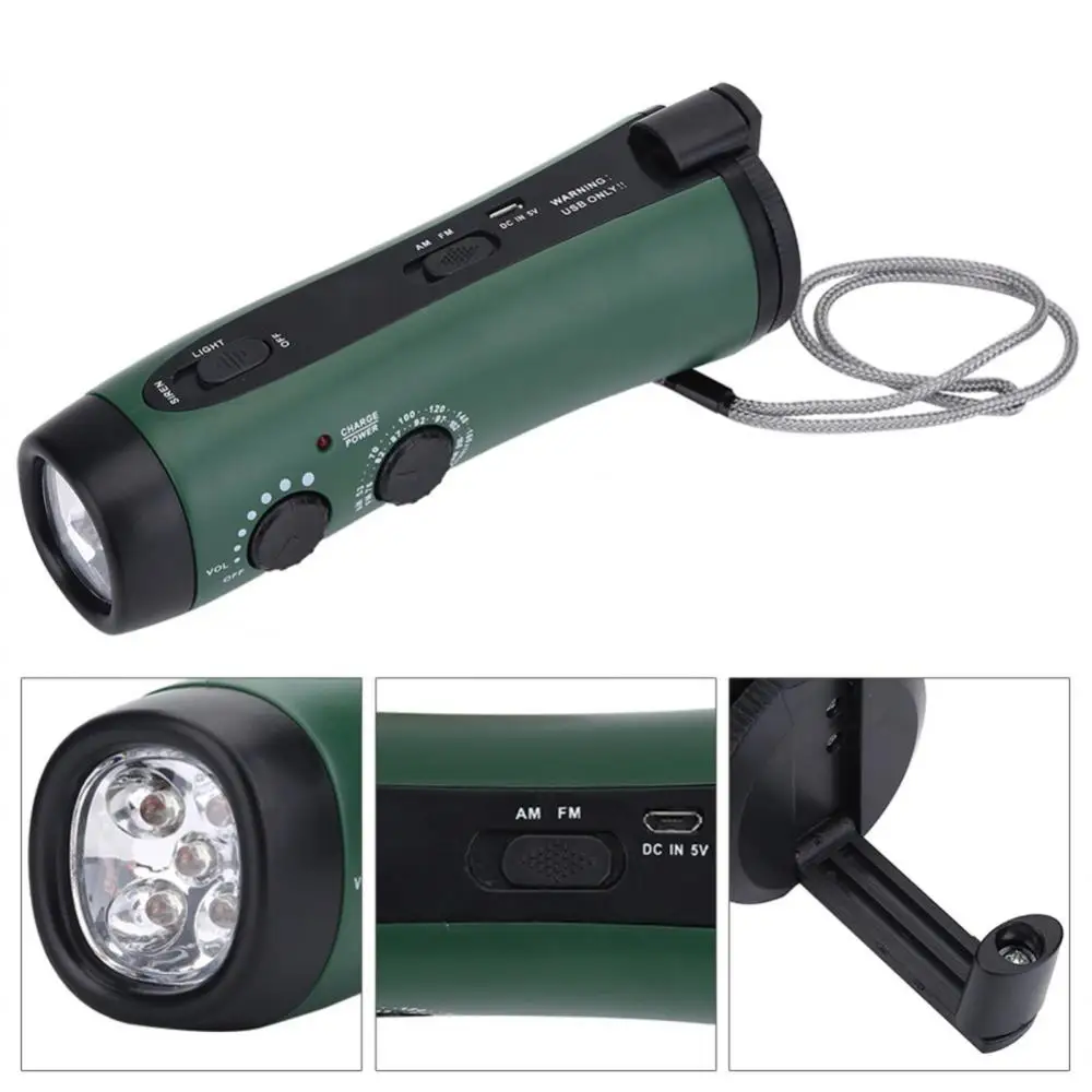 

Multi-function Hand Crank Radio Usb Charge Outdoor Emergency Flashlight 120mah Led Flashlight Radio