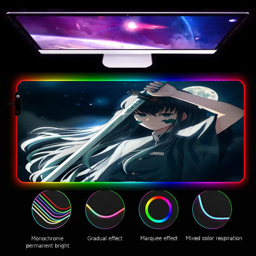 

Мультипликационный коврик для мыши Muichiro Tokito Bandai RGB, игровые аксессуары, компьютерная клавиатура, геймерский дизайн специально светодиодный...