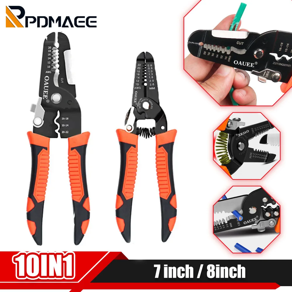 

10in1 Stripping Crimping Pliers Wire Stripper Multi Functional Ring Crimpper Electrician Peeling Network Cable Stripper Tools
