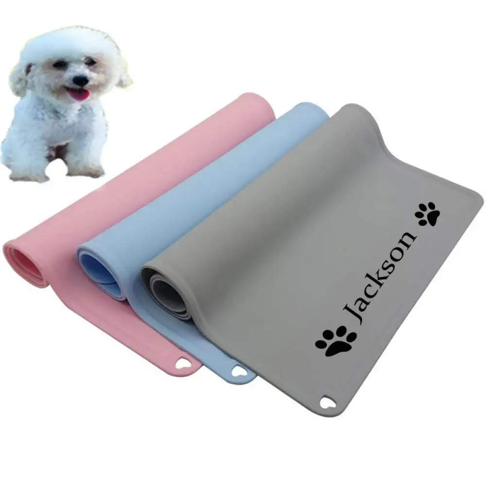 

Custom Silicone Pet Feeding Mat Waterproof Non-slip Personalized S/L Size Pad Dog Feeding Mat Easy Clean Pet Food Placemats Pad