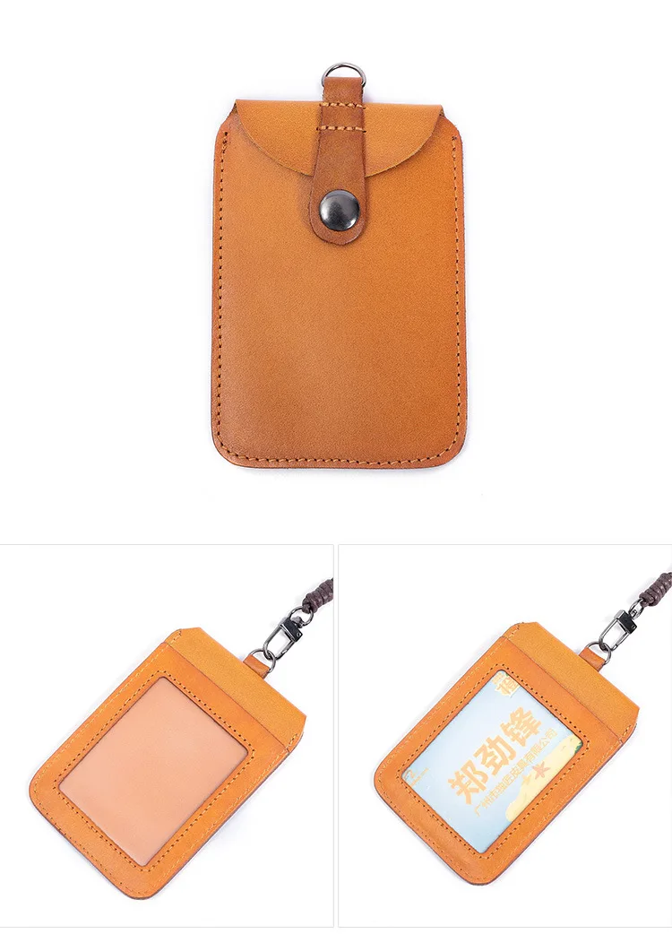 Original Japanese Genuine Leather Badge Card Holder with Neck Lanyard High-end Access Control Work ID Card for Men and Women