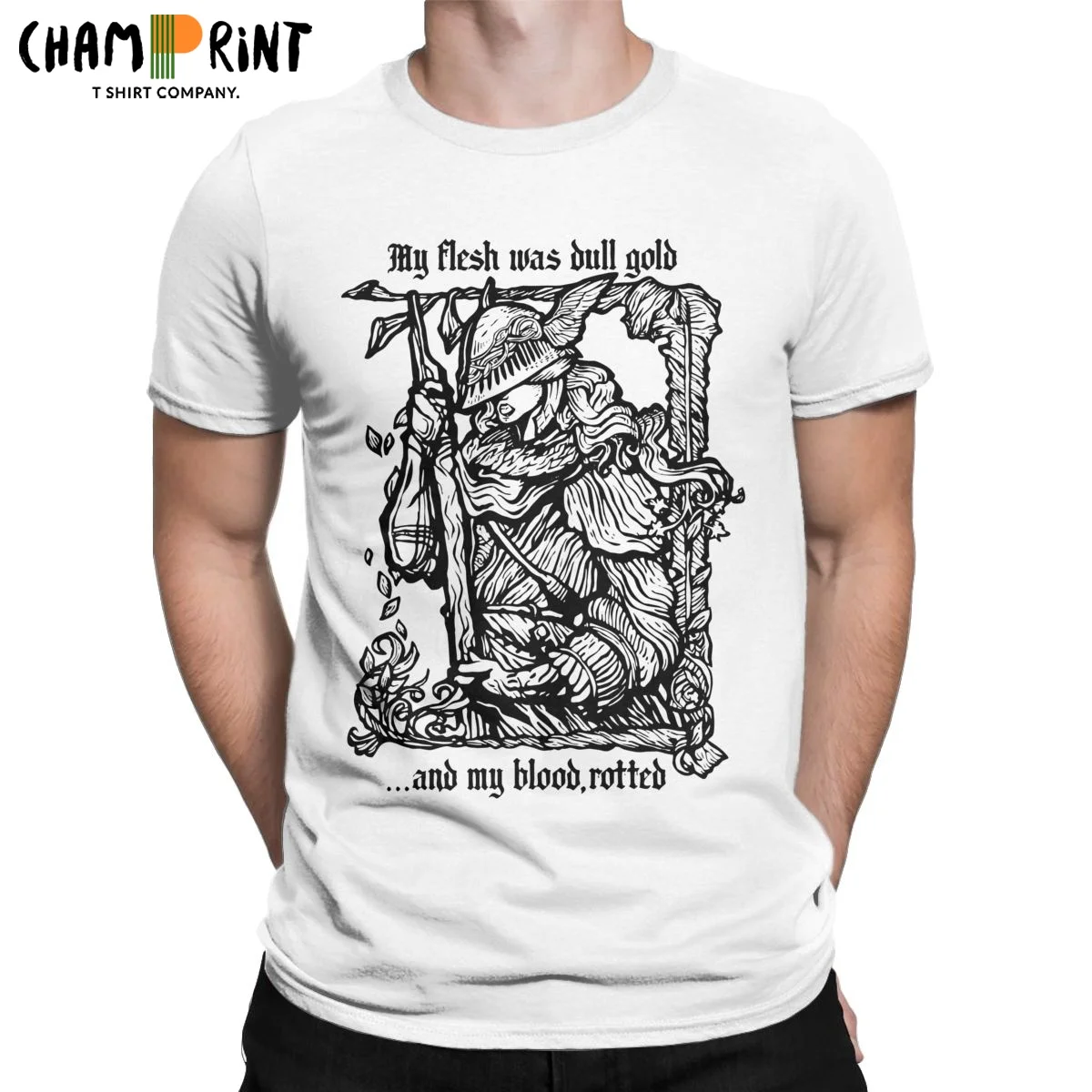 

Elden Ring Malenia Flesh Dull Gold Blood Rotted Men T Shirt Novelty Tee Shirt Short Sleeve Crewneck T-Shirt Cotton Printed Tops