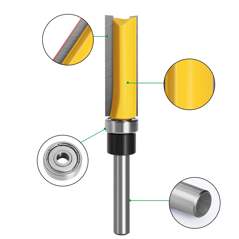 

4pcs Woodworking Milling Cutter Set Handle Trimming 1/4inch ​Shank Bearing Flush Trim Cutting Wood Particle Board Accessories