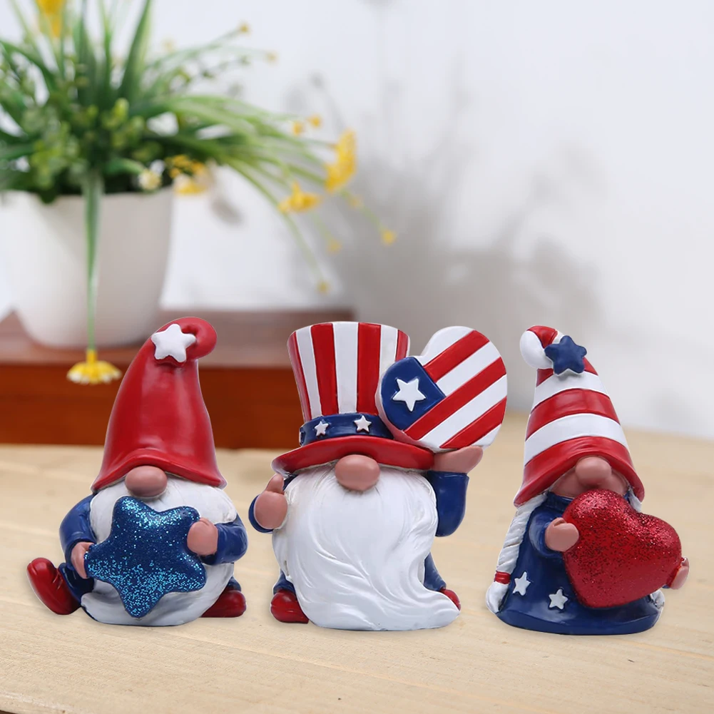 

American Independence Day Gnome Doll Stars Stripes Resin Dwarf Ornaments Desktop Figurines Home Table Decoration