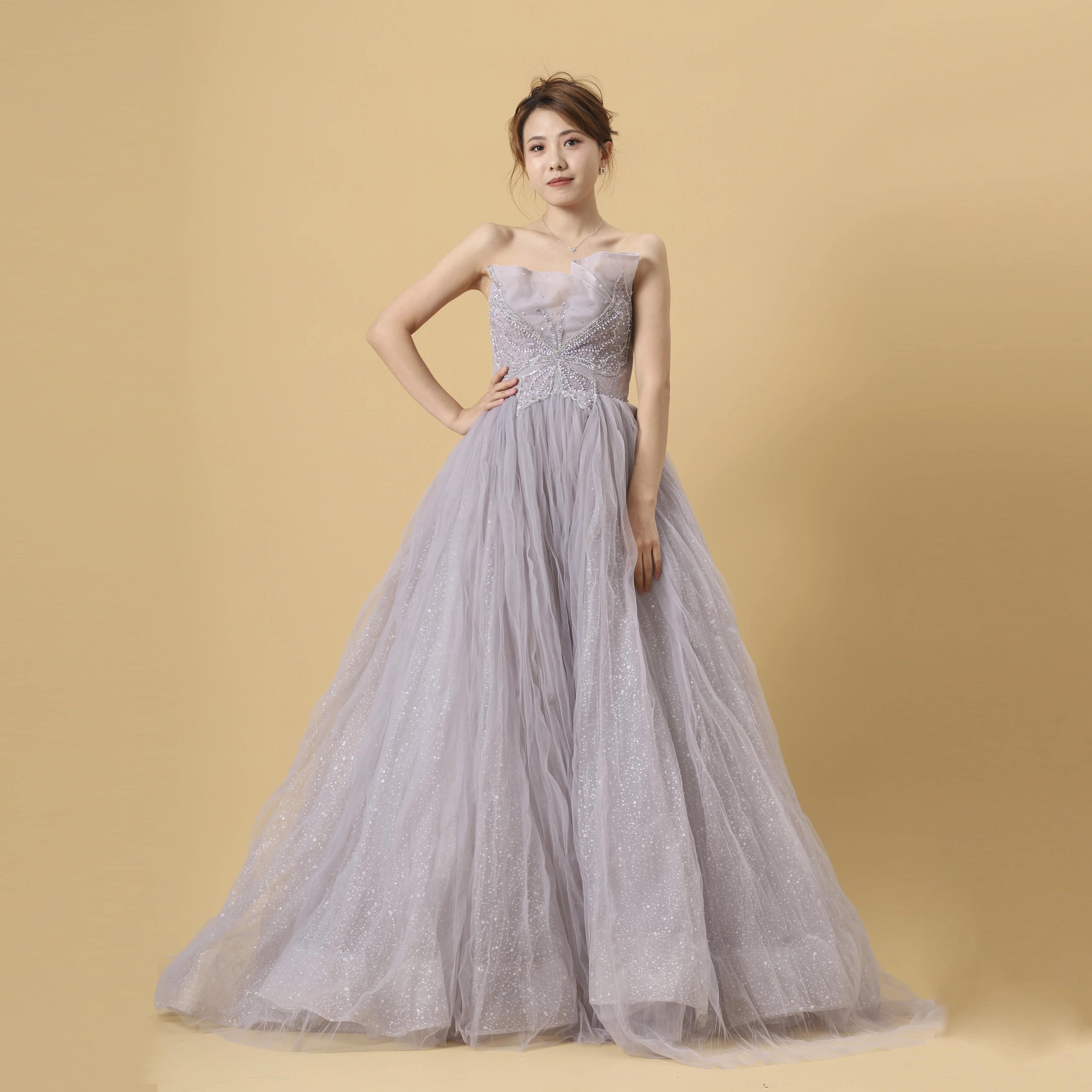 

Girls Grey Off Shoulder Open Back Elegant Wedding Bridesmaid Graduation Celebrity Events Formal Dress Boutique