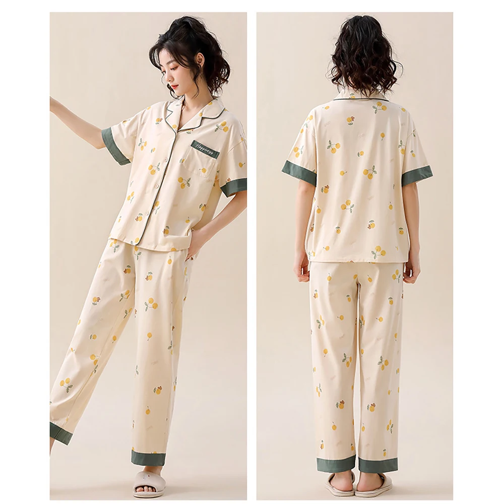 3Pcs Women's Summer Cotton Suit Casual Thin Short Sleeve Sleepwear+Fashion Print Pajamas Pants+Elastic Shorts Soft pijama mujer