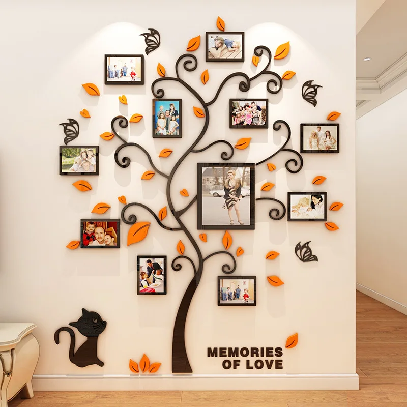

3D Acrylic Sticker Tree Mirror Wall Decals DIY Photo Frame Family Photo for Living Room Art Home Decor picture frames wall
