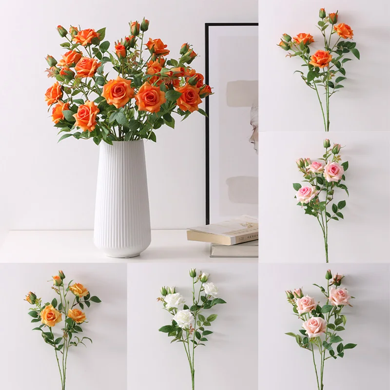 

Artificial Flowers Silk Rose 3 Heads Long Branch Fake Flowers Wedding Valentine's Day Desktop Ornamenrts Home Decoration