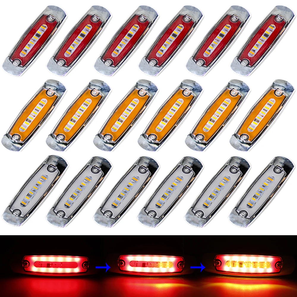 

6pcs 18 LED 12V 24V Car Truck Flowing Clearance Side Marker Lights Signal Lamp Indicator Warning Trailer Lorry Caravan