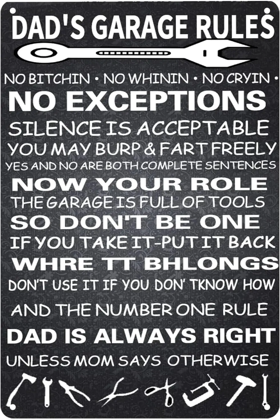 

Металлическая вывеска для гаража Funny Dads Garage Rules
