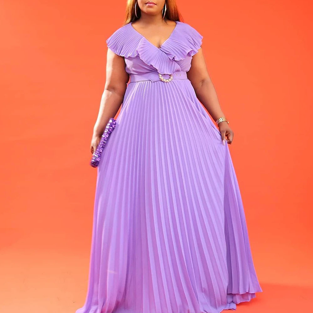 

2022 Summer New Hot Sale European And American Style Fashion Sexy Ruffle Pleated Dress Large Swing Dress With Belt For Women