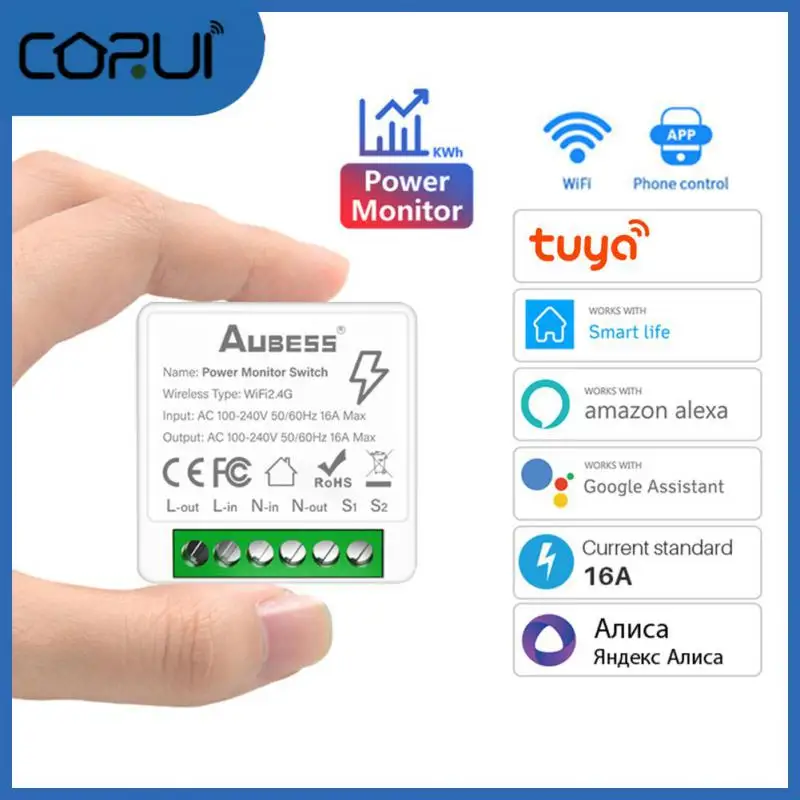 

Мини Wi-Fi переключатель Tuya, Беспроводной Выключатель с умным управлением, с монитором энергии