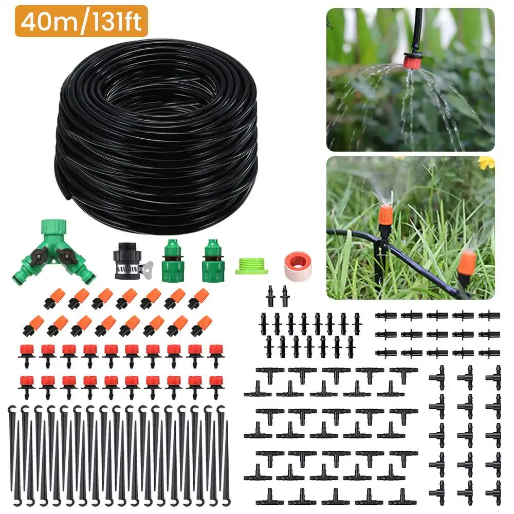 50M Garden Micro Irrigation Kits Drip Misting Cooling Watering System Greenhouse Automatic Adjustable Dripper Atomizer Sets