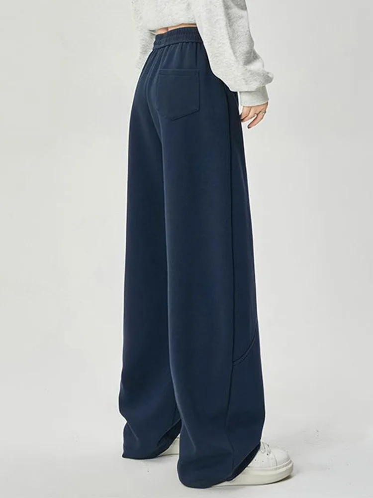 Корейский дизайн свободные утепленные прямые брюки зимние теплые эластичные с