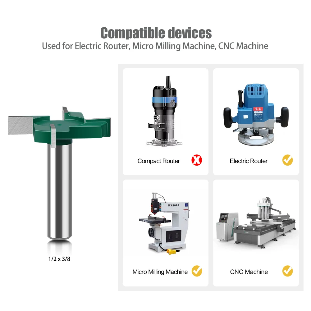 Деревообрабатывающий инструмент Т-образная фреза с хвостовиком 1/2 дюйма 12 мм 4