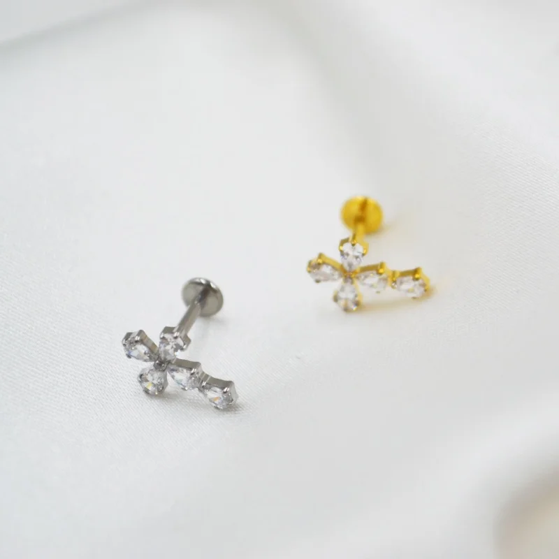 Фото LOT10pcs украшения для тела G23 Титан Astm F136 CZ губная губа кольцо пирсинг губ уха спираль бар ювелирные изделия для пирсинга №4