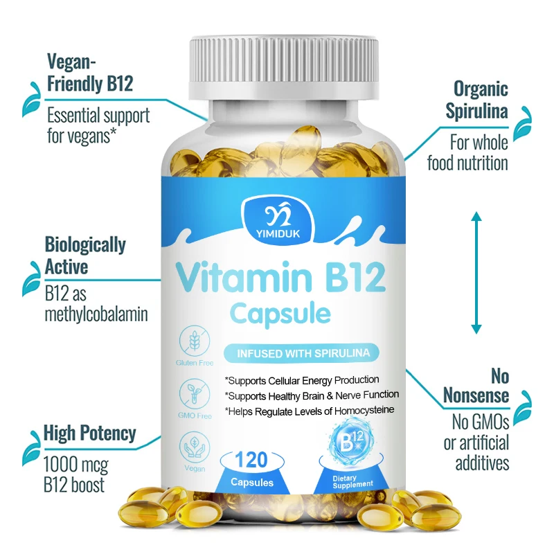 

1000mcg Vitamin B12 Capsule Energy Metabolism Nervou System& Blood Cell Care Relieve Anxiety Vitamin B Supplement