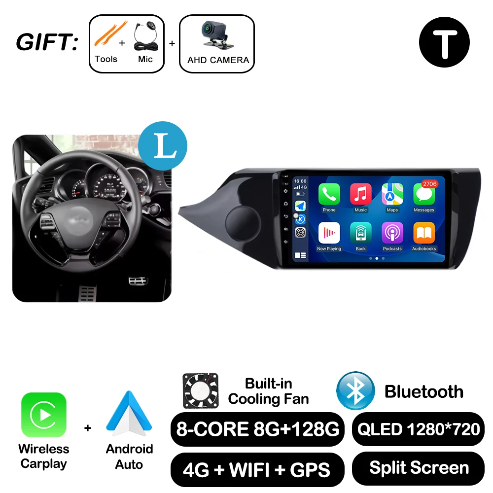 

Android Auto Carplay для Kia CEED 2 JD 2012-2018 Автомагнитола Стерео Мультимиidia Плеер GPS Navi Bluetooth DSP Стерео QLED Экран