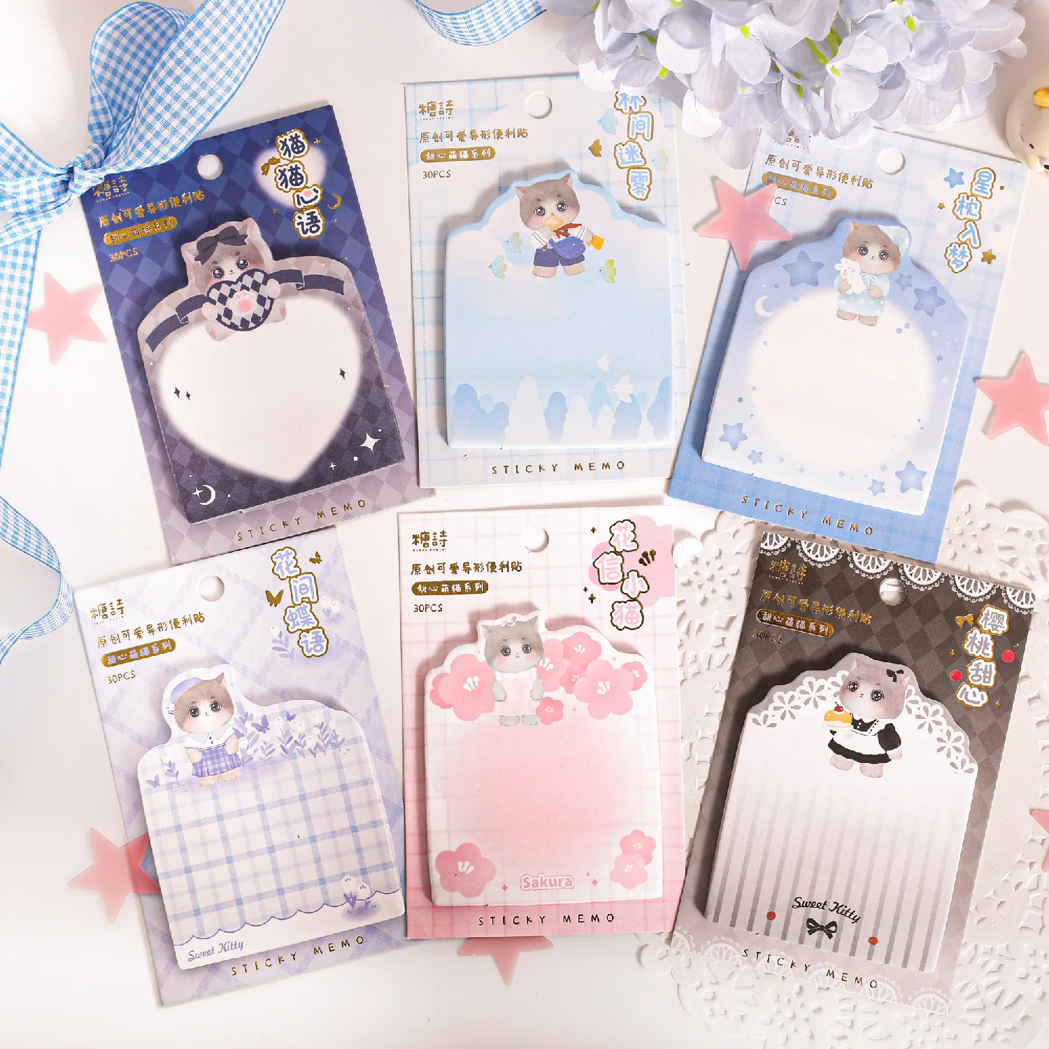 

30pcs/lot Memo Pads Sticky Sweetheart Cat Junk Journal Scrapbooking Stickers Office School stationery