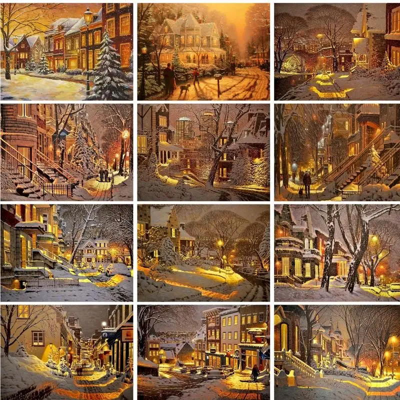 

GATYZTORY DIY Painting By Numbers With Frame Winter Scenery Number Painting Home Decors Handmade Gift For Adults On Canvas