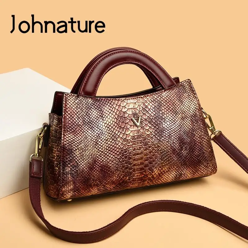 

Johnature Versatile Snakeskin Pattern Luxury Handbag 2023 New Versatile Fashion Women Leather Bag Large Capacity Shoulder Bags