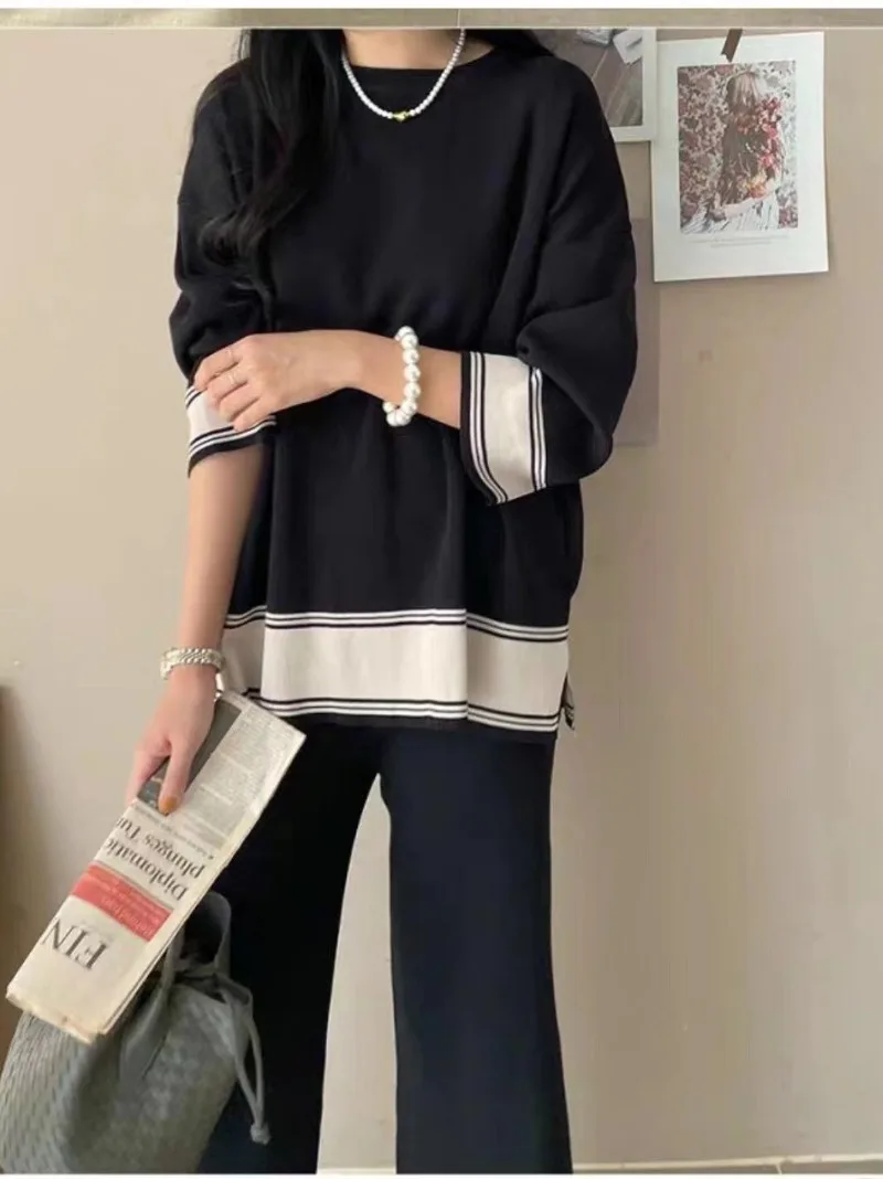 Повседневный свободный вязаный комплект из 2 предметов на осень/зиму женский