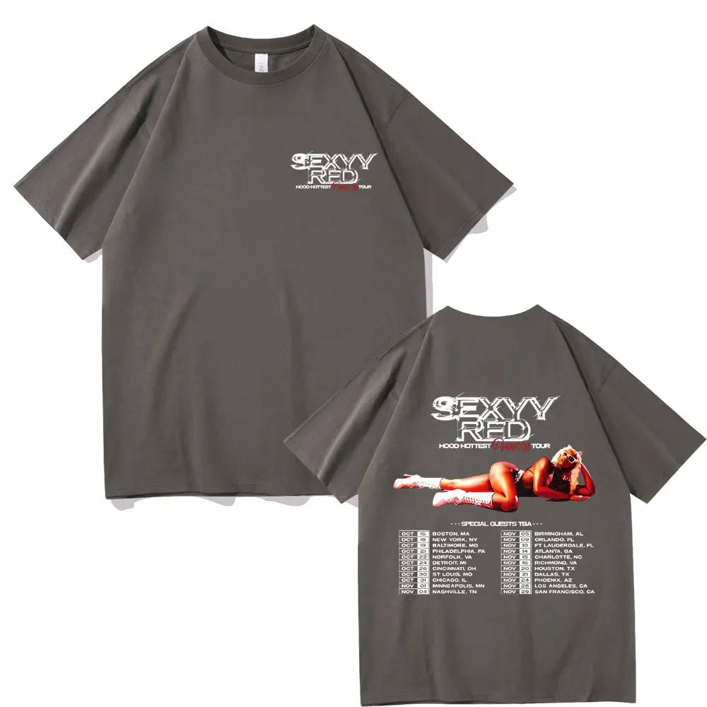 Rapper Sexyy Red Hood Hottest Princess Tour Double Sided Print T-shirt Men Women Fashion Hip Hop Streetwear Unisex Vintage Tees