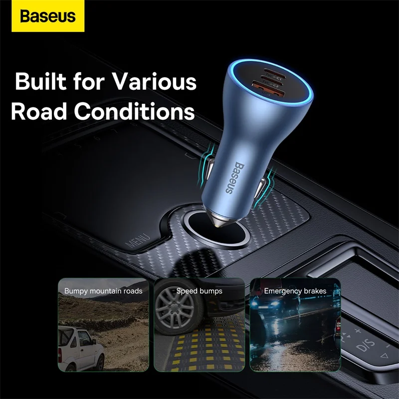 baseus 65w car charger usb type c port pd qc fast charging for car phone charger for iphone 13 12 samsung free global shipping