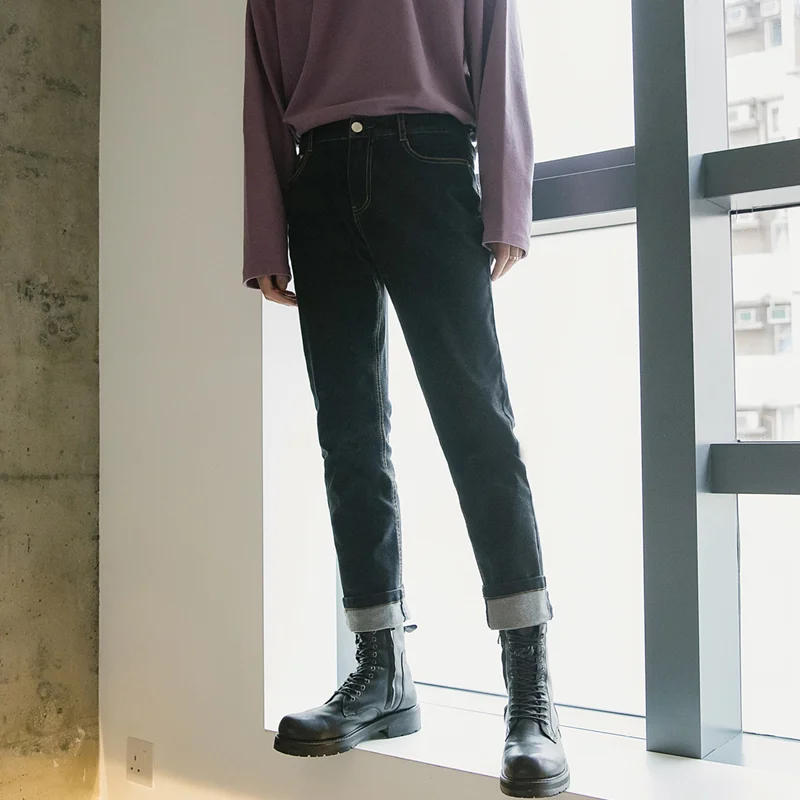 Men Clothing 2022 New Recreational Black Jeans Loose Temperament Versatile Straight Cylinder Nine Points Trousers Autumn Female