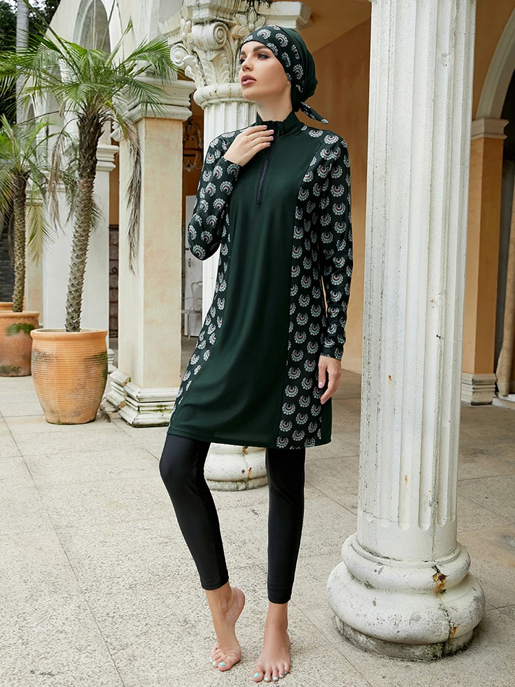 

Abaya Burkini Muslim Swimwear Hijab Women Print Musulman 3pcs Swimsuit Muslim Swimming Suit Modest Swimwear 3 Piece Set Islamic