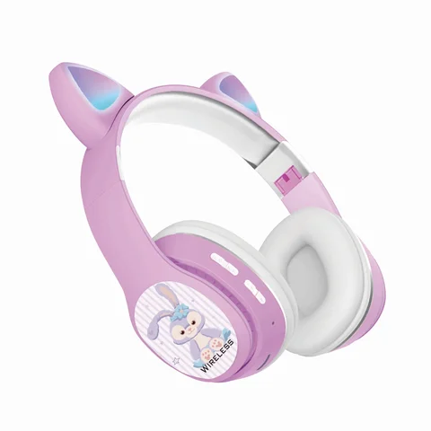 Наушники Bluetooth с ушками из мультфильма Disney, наушники 5,0 для девочек, с рисунком макарона, с кошачьими когтями, светодиодный, разноцветная вставка для карты с подсветкой
