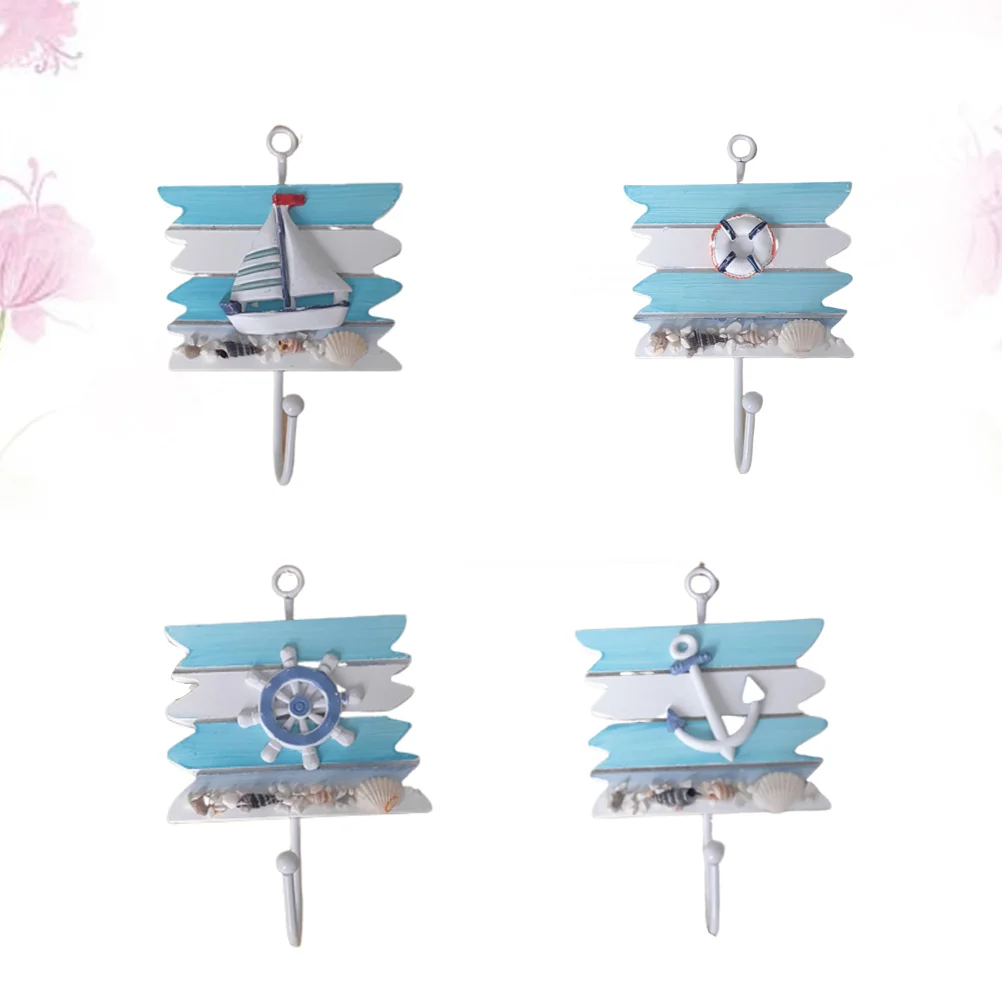 

Hooks Decor Wall Hanging Wood Key Rack Mediterranean Anchor Ornaments Seashore Ship Party Decoraton Supplies Nautical Rudder