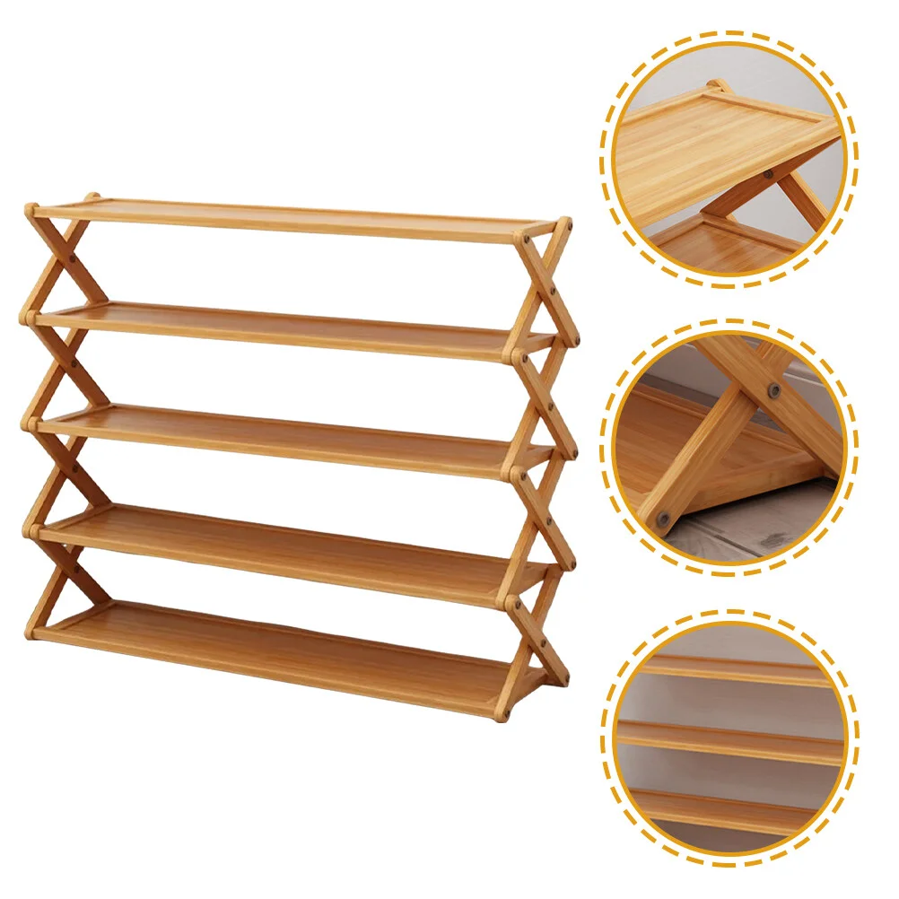 

Shoe Rack Collapsible Foldable Bamboo Storage Box Display Stand Freestanding Multi-tiers Child Racks