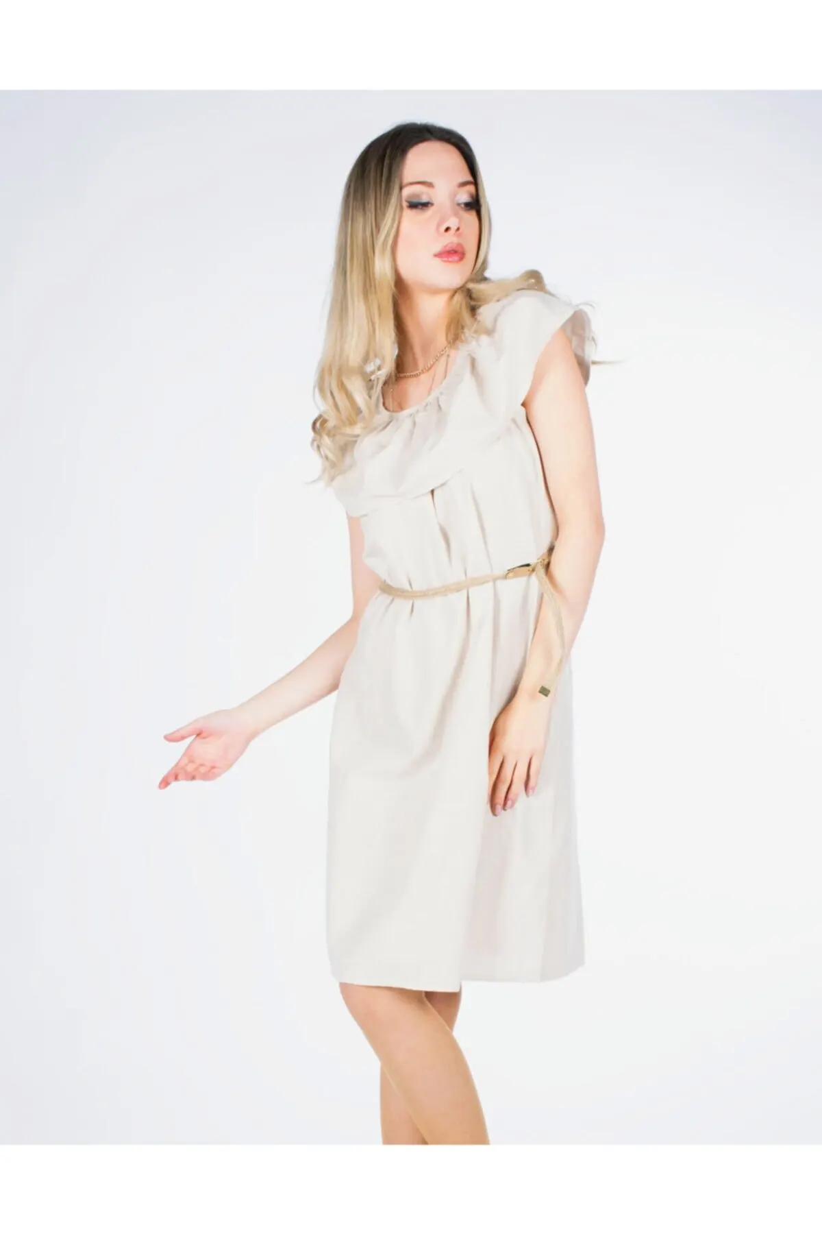 

Women's Dress Cream Straw Belt Elegant Fashion Summer Spring Casual Short Sleeve Stretch Casual Short Sleeve Stretch Comfortable Boho Dress