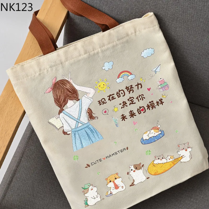 

Canvas bag female summer student handbag carrying book bag 2021 new large-capacity one-shoulder cartoon cloth bag wholesale