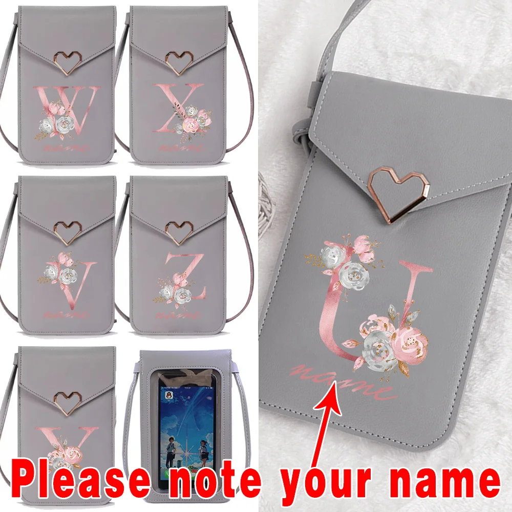 

Women Crossbody Shoulder Bags Customize Any Name Touch Screen Cell Phone Purse Leather Wallets Handbag for Female Cheap Bags
