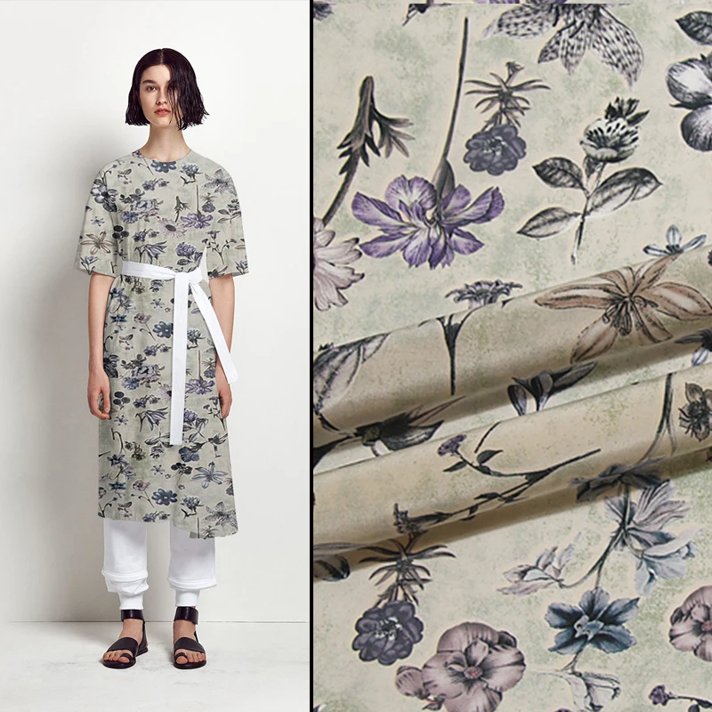 

Crepe De Chine Silk Fabric High Quality Print Shirt Cheongsam Women's Dresses Sewing Accessory Cloth by the Meter