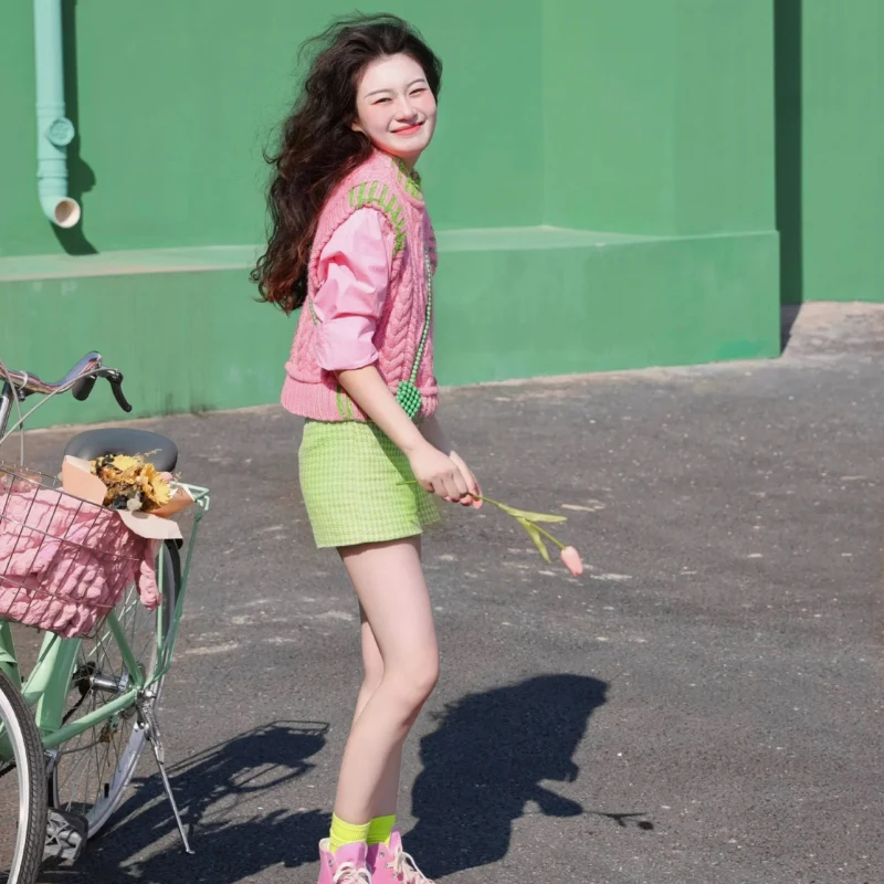 Новый трикотаж женские свитера розовые однотонные топы модный жилет 2024 одежда Y2k