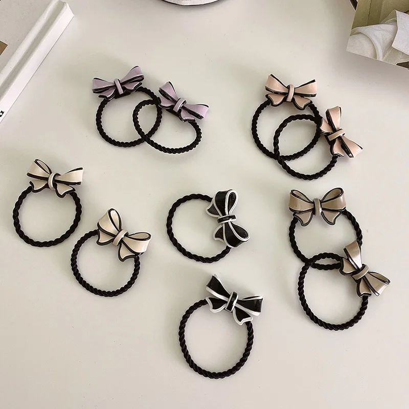 

2Pcs Bowknot Elastic Hair Bands Scrunchies Lovely Candy Color Bow Flower Hair Tie For Baby Girls Cute Hair Accessories