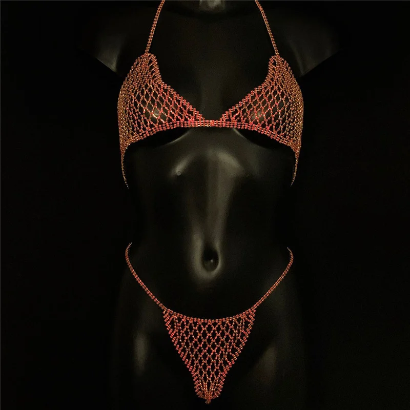 Модный Роскошный Соблазнительный комплект из двух частей с красными блестящими