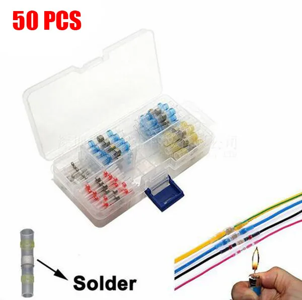 

50PCS Seal Wire Connectors Heat Shrink Insulated Electrical Wire Terminals Butt Splice Waterproof Wire Connector Kit