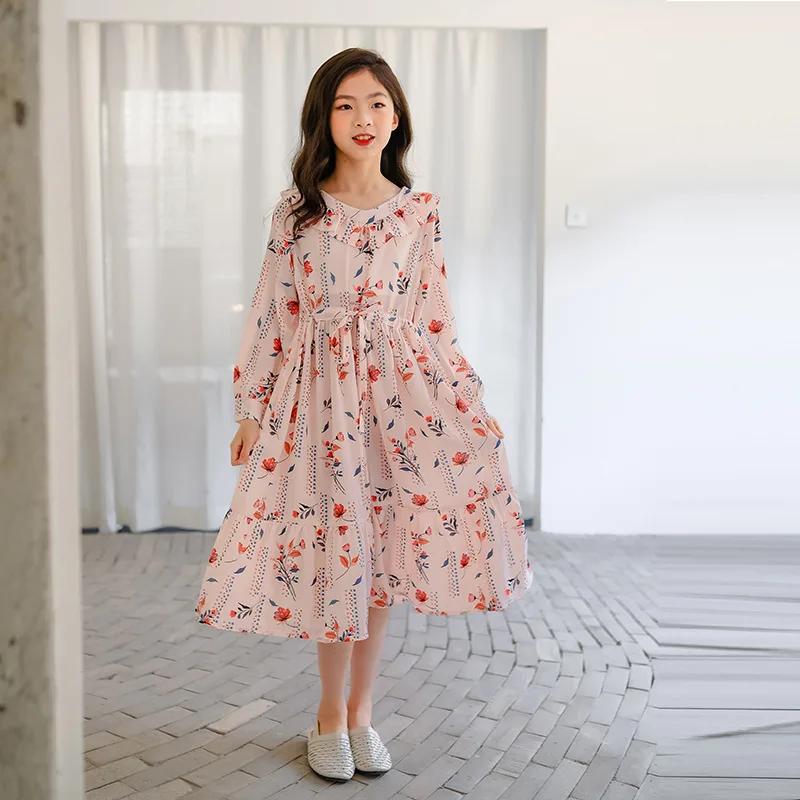 

Шифоновое платье для девочек-подростков 15-16 летняя детская одежда женское пляжное длинное платье в стиле бохо с цветочным рисунком