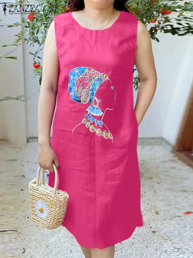 

Платье ZANZEA женское с принтом, модный элегантный хлопковый сарафан, повседневная одежда до колен, в богемном стиле, праздничное